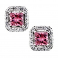 A pair of fancy pink princess cut diamond earrings - $4,495