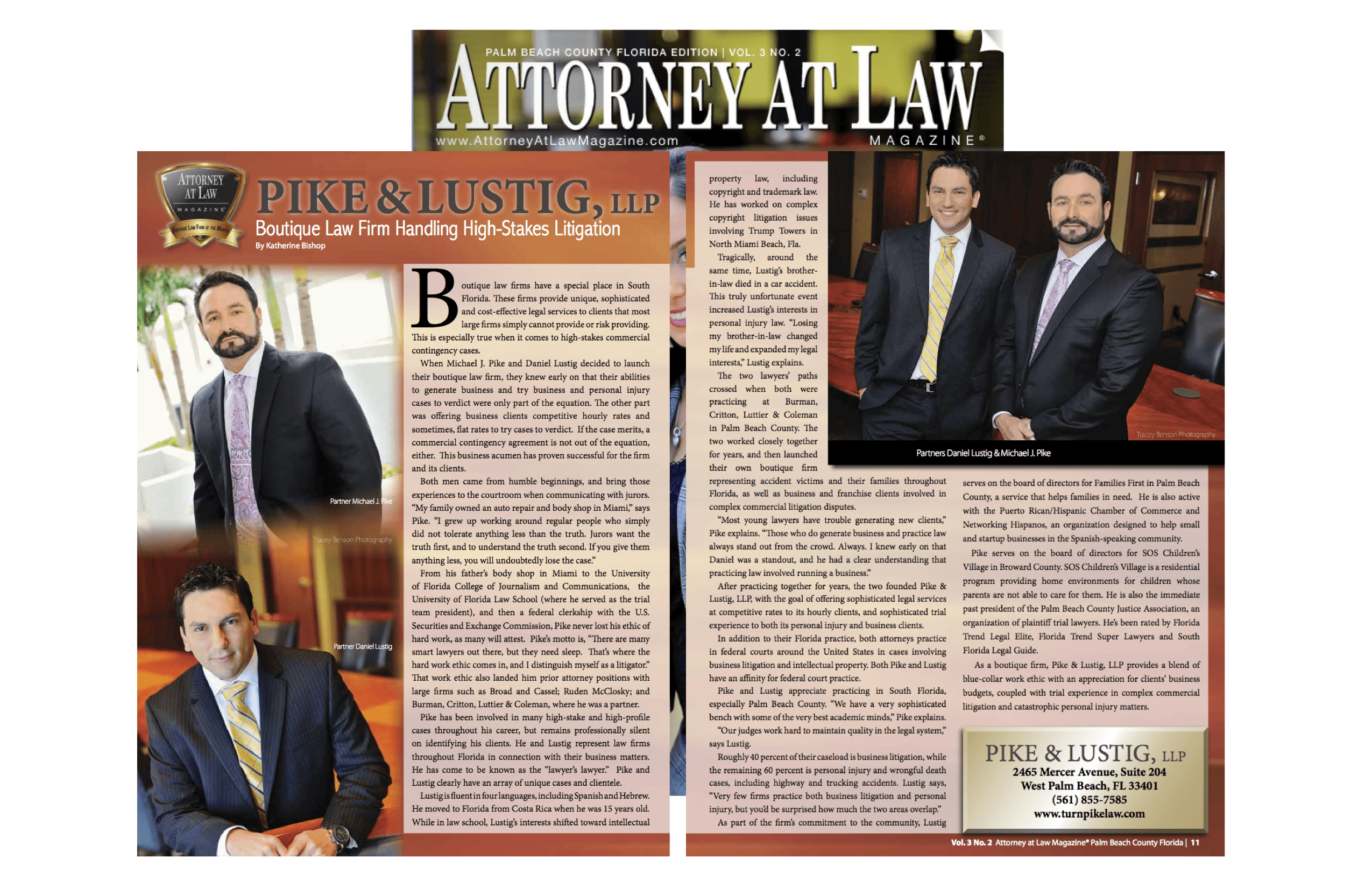 Attorney at Law Magazine- Pike & Lustig - Pike & Lustig profile- Vol3 No2