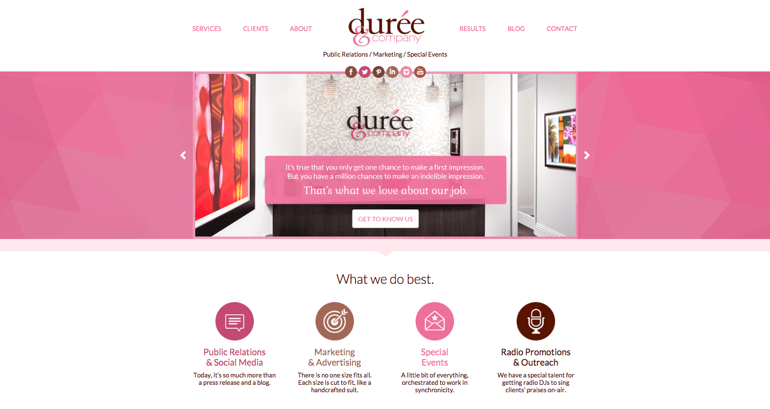 Durée and company website public relations marketing special events