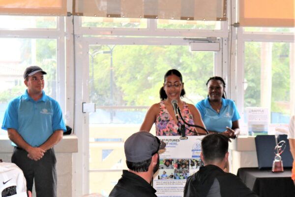 2022 BGCMia, Youth of the Year Cristiane Melo speaking at BGCMia 55th Annual Golf Classic